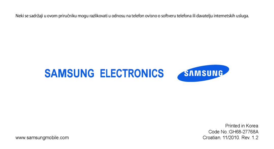 Samsung GT-S3370HSAVIP, GT-S3370CWATWO, GT-S3370HSATWO, GT-S3370HSATRA, GT-S3370CWACRG, GT-S3370HSACRO Code No.GH68-27768A 