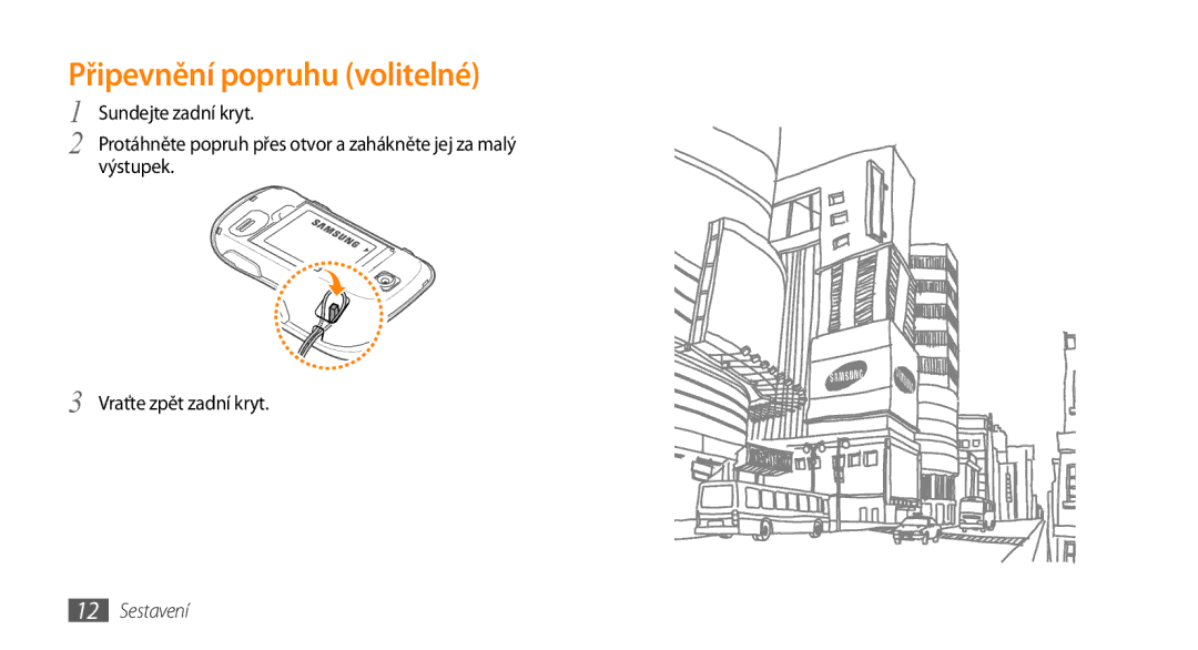 Samsung GT-S3370HSAO2C manual Připevnění popruhu volitelné 