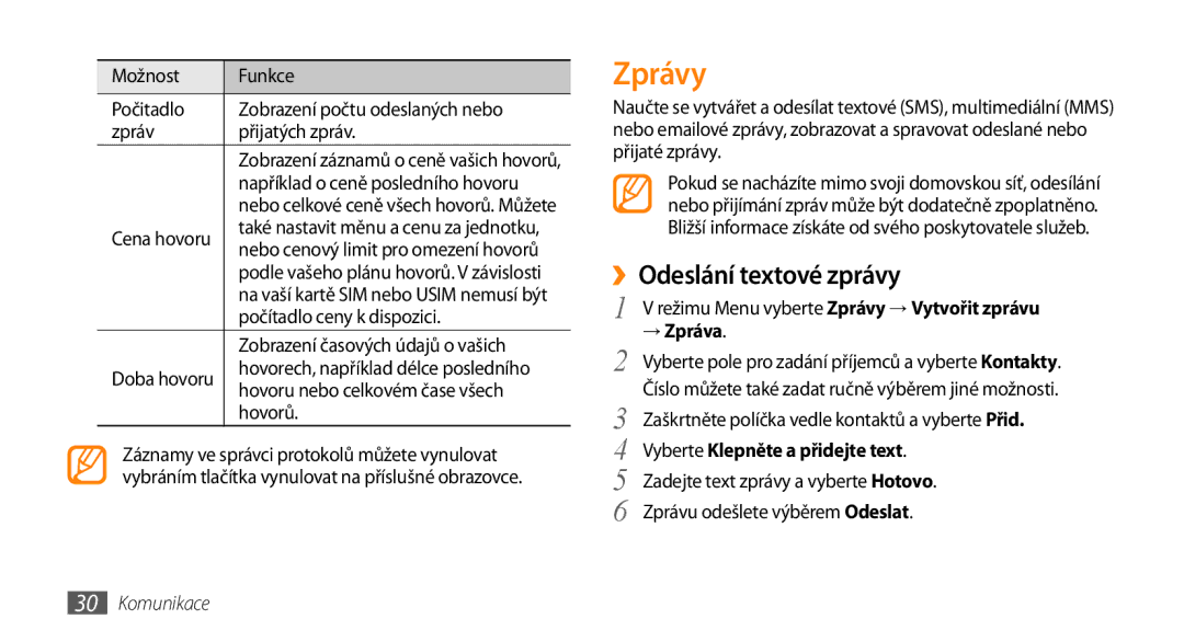 Samsung GT-S3370HSAO2C manual Zprávy, ››Odeslání textové zprávy, → Zpráva, Vyberte Klepněte a přidejte text 