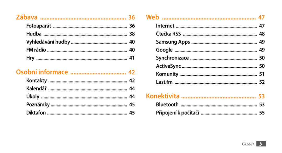 Samsung GT-S3370HSAO2C manual Zábava Web, Osobní informace 