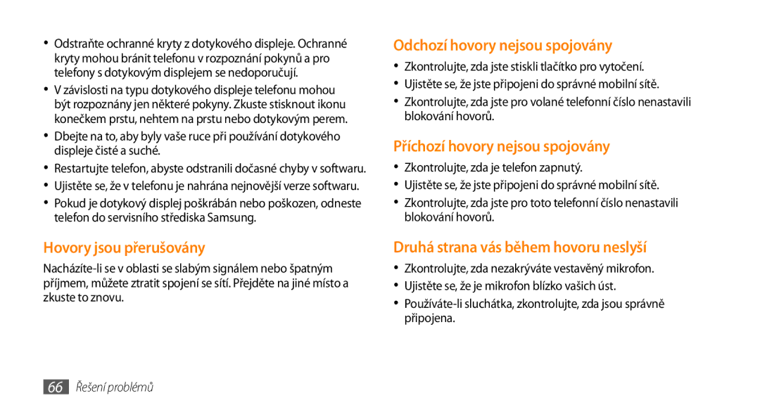 Samsung GT-S3370HSAO2C manual Hovory jsou přerušovány, Odchozí hovory nejsou spojovány, Příchozí hovory nejsou spojovány 