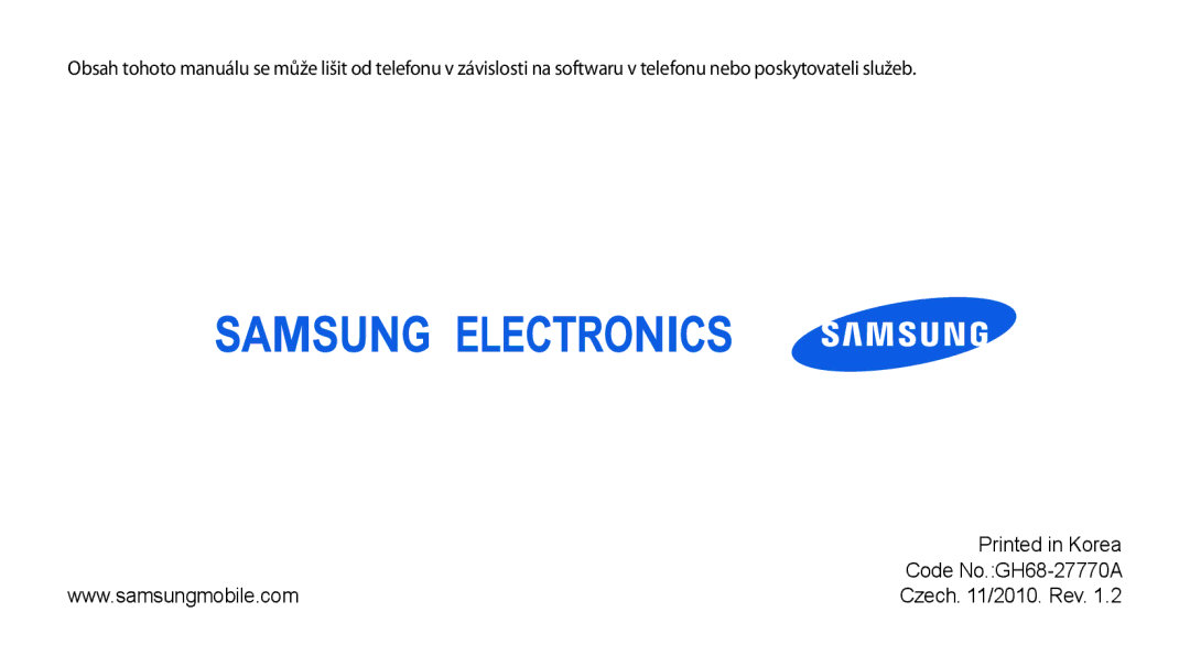 Samsung GT-S3370HSAO2C manual Czech /2010. Rev 