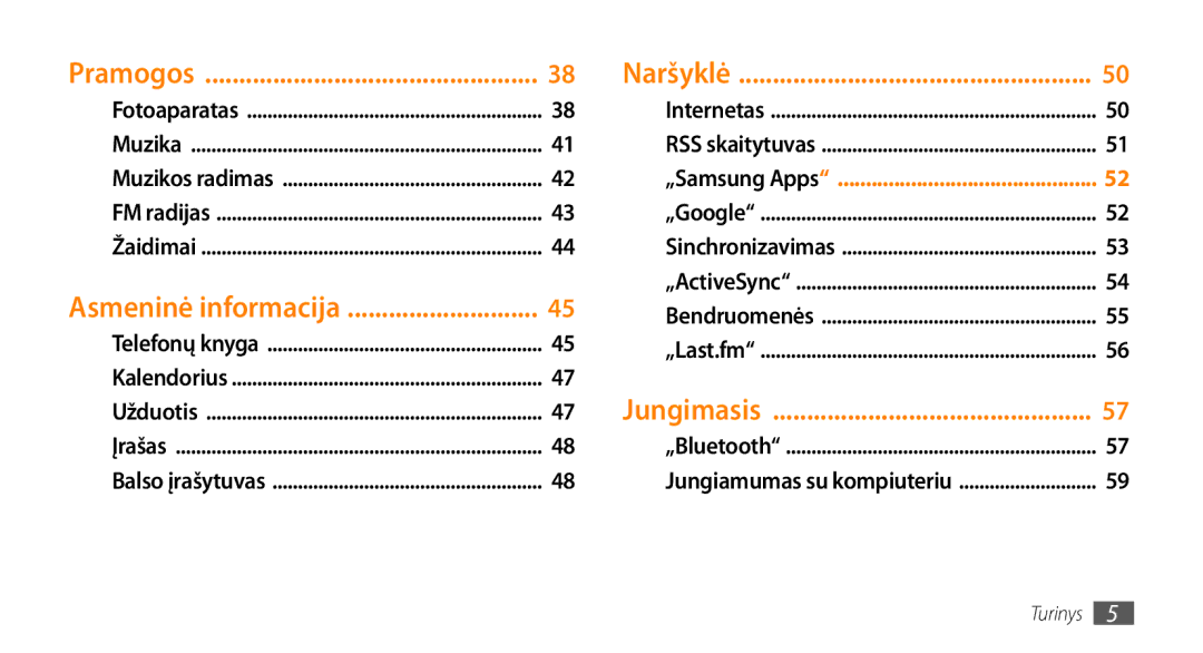 Samsung GT-S3370HSASEB manual Asmeninė informacija 