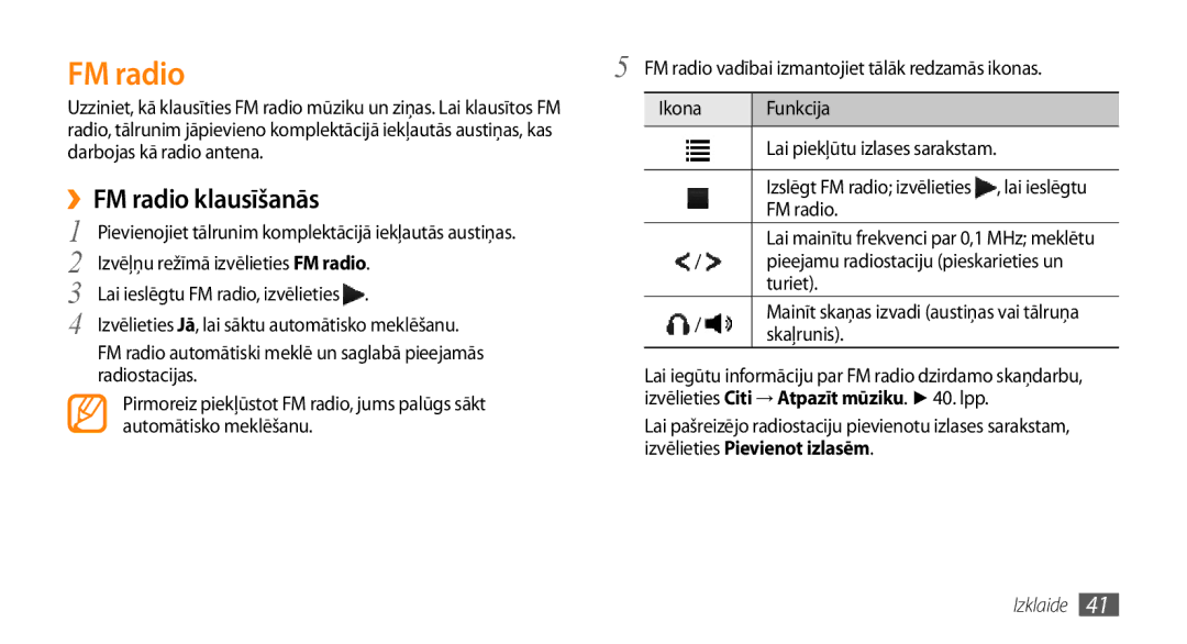 Samsung GT-S3370HSASEB manual ››FM radio klausīšanās 