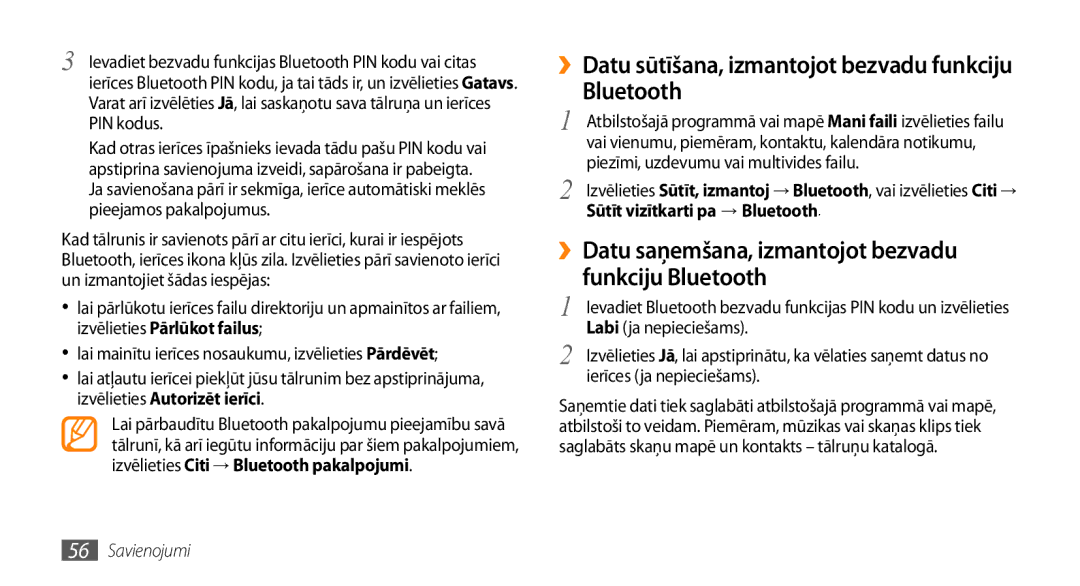 Samsung GT-S3370HSASEB manual ››Datu sūtīšana, izmantojot bezvadu funkciju Bluetooth, Labi ja nepieciešams 