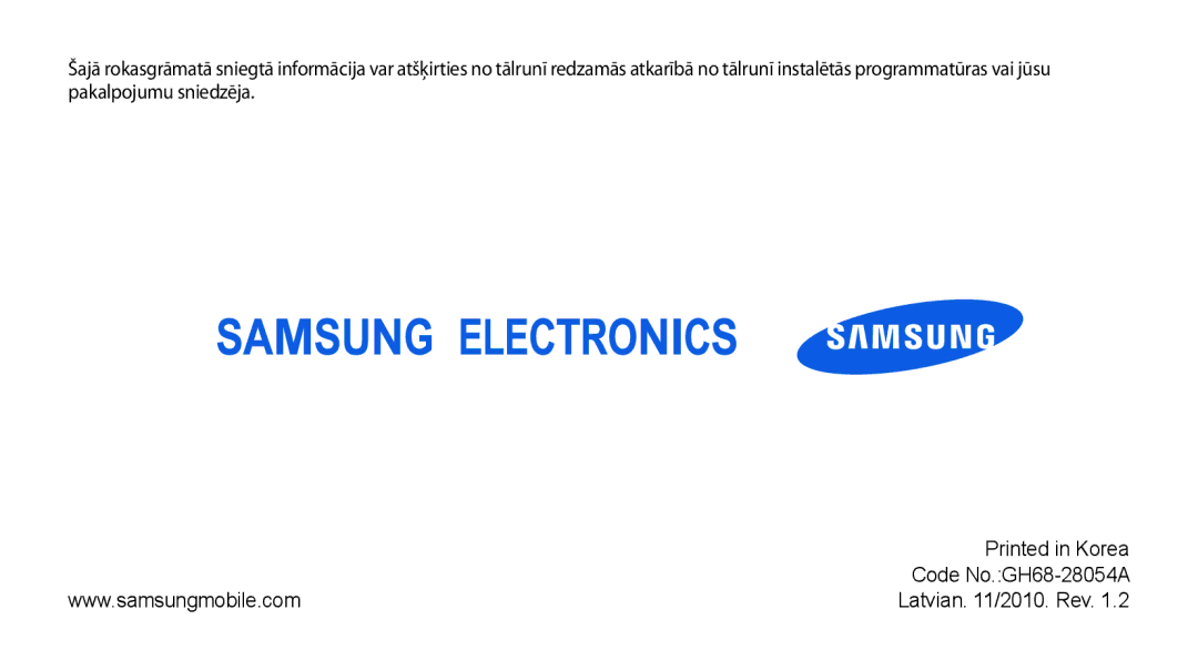 Samsung GT-S3370HSASEB manual Latvian /2010. Rev 