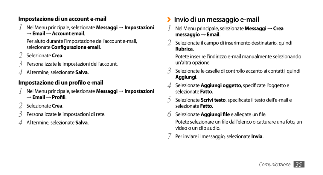 Samsung GT-S3370LSAHUI, GT-S3370HSATIM, GT-S3370OKAHUI ››Invio di un messaggio e-mail, Impostazione di un account e-mail 