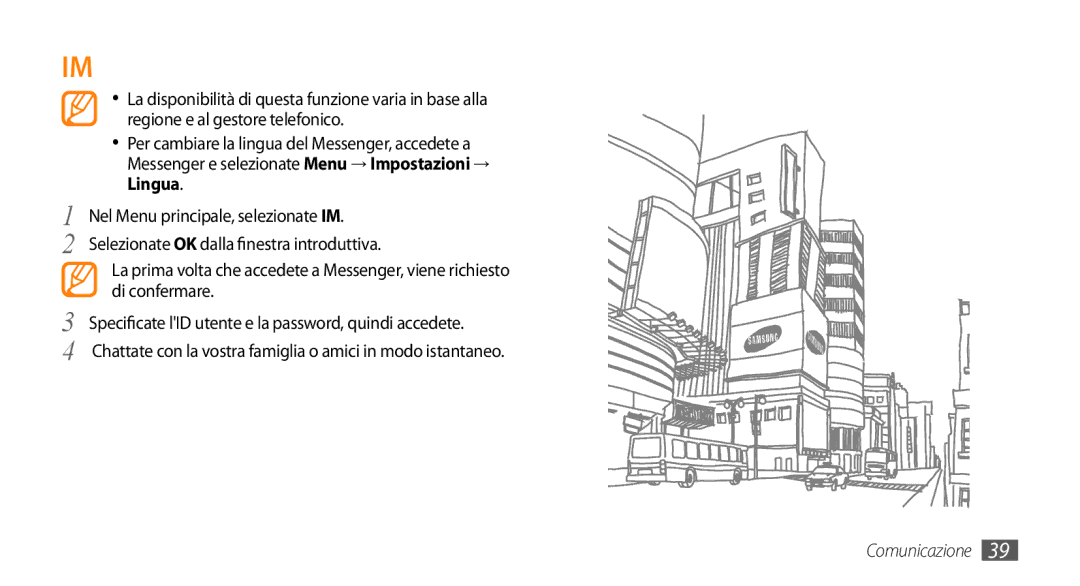 Samsung GT-S3370CWAHUI, GT-S3370HSATIM, GT-S3370OKAHUI, GT-S3370HSAOMN, GT-S3370HSAWIN, GT-S3370LSAVOM manual Comunicazione 