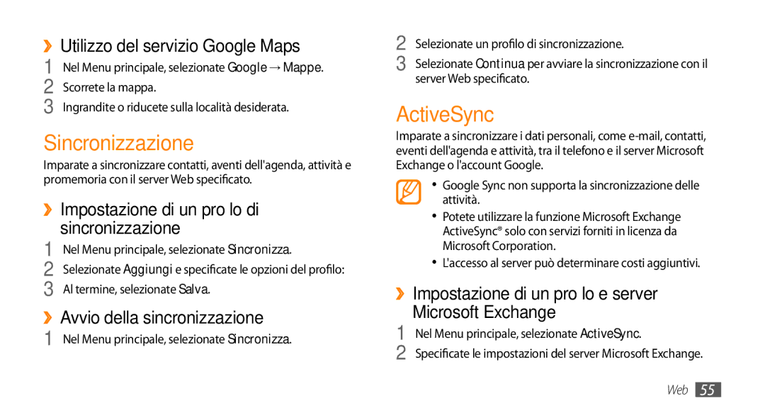 Samsung GT-S3370DIAWIN, GT-S3370HSATIM, GT-S3370OKAHUI, GT-S3370HSAOMN, GT-S3370HSAWIN manual Sincronizzazione, ActiveSync 