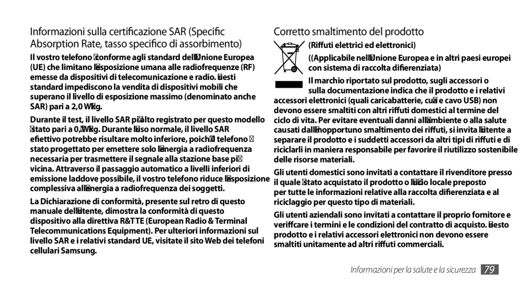 Samsung GT-S3370LSAITV, GT-S3370HSATIM, GT-S3370OKAHUI Corretto smaltimento del prodotto, Rifiuti elettrici ed elettronici 