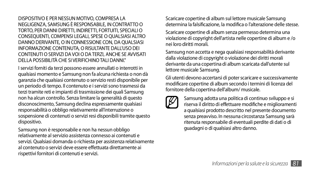 Samsung GT-S3370CWAHUI, GT-S3370HSATIM, GT-S3370OKAHUI, GT-S3370HSAOMN manual Informazioni per la salute e la sicurezza 