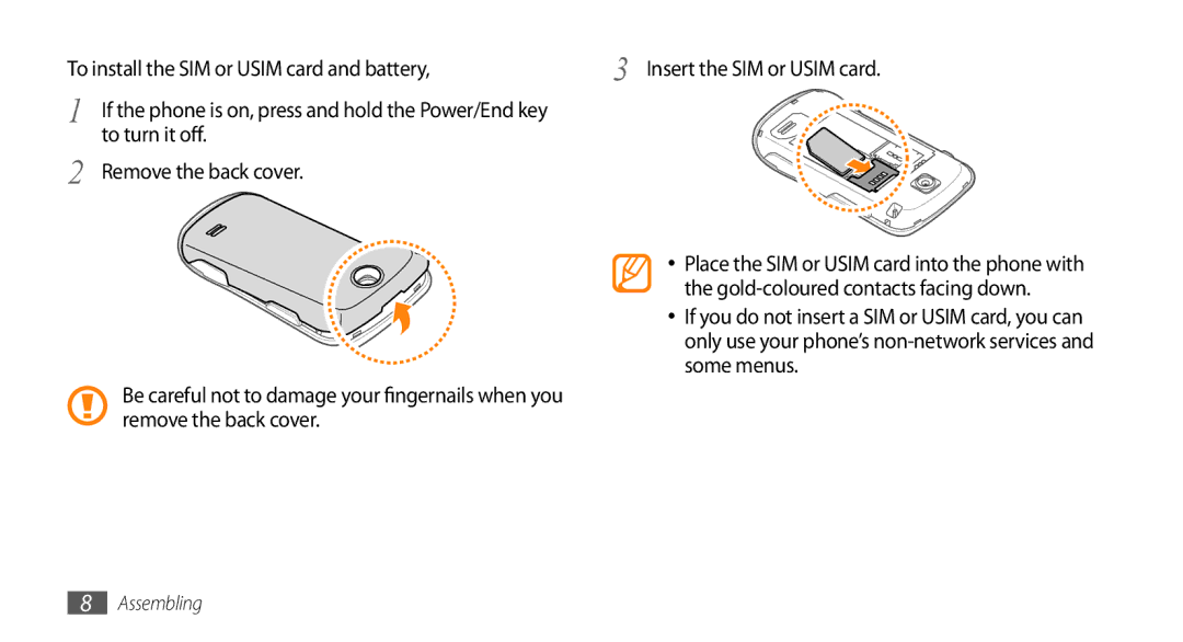 Samsung GT-S3370HSAVDR, GT-S3370LSAVID, GT-S3370HSAXEF, GT-S3370LSAXEF manual To turn it off Remove the back cover, Some menus 