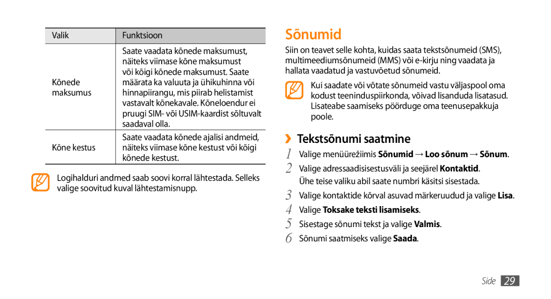 Samsung GT-S3370DIESEB, GT-S3370LSESEB, GT-S3370HSESEB Sõnumid, ››Tekstsõnumi saatmine, Valige Toksake teksti lisamiseks 