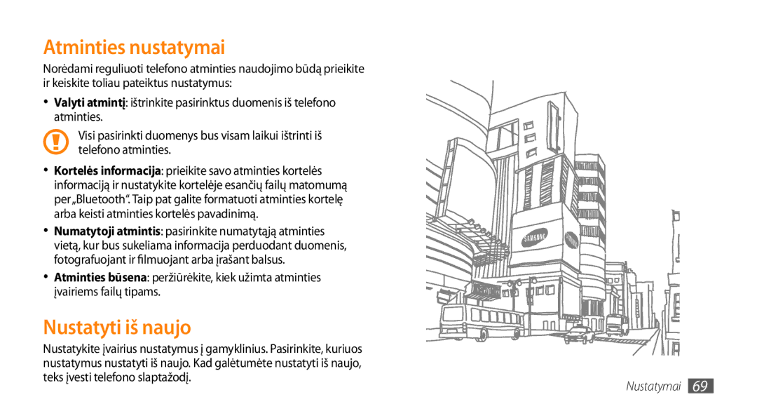 Samsung GT-S3370DIESEB manual Atminties nustatymai, Nustatyti iš naujo, Teks įvesti telefono slaptažodį.69 Nustatymai 