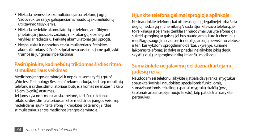 Samsung GT-S3370HSESEB, GT-S3370LSESEB, GT-S3370DIESEB, GT-S3370CWESEB manual Išjunkite telefoną galimai sprogioje aplinkoje 