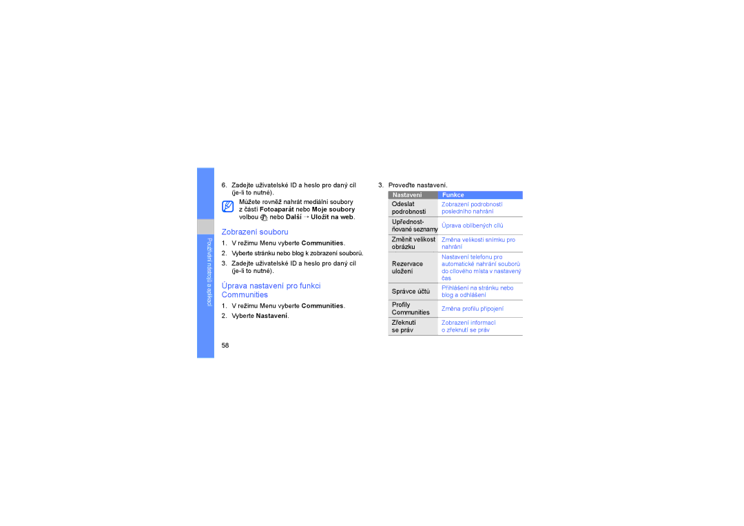 Samsung GT-S3650CYAXEZ manual Zobrazení souboru, Úprava nastavení pro funkci Communities, Upřednost, Obrázku nahrání 