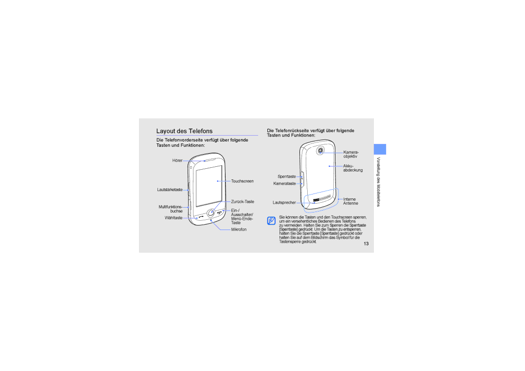 Samsung GT-S3650CYAVDR, GT-S3650TIADBT, GT-S3650FOAEPL, GT-S3650TIAVIA, GT-S3650TIAOPT manual Layout des Telefons, Antenne 