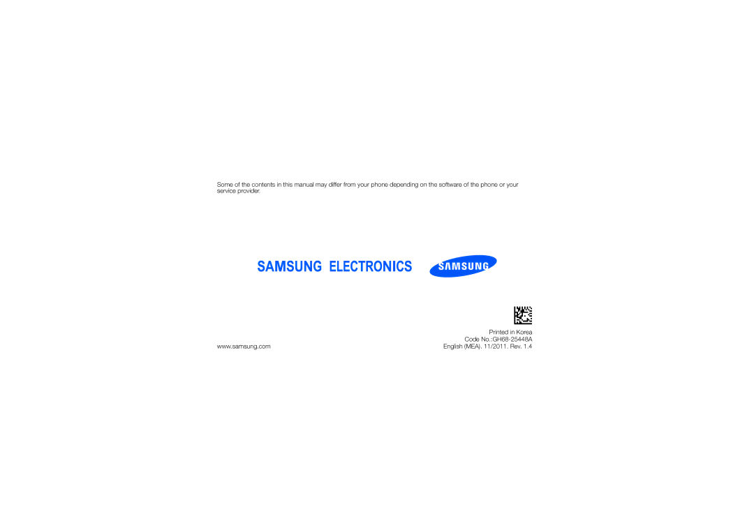 Samsung GT-S3653CYAMED, GT-S3653CWWMID, GT-S3653CYATUN, GT-S3653CYWAFR, GT-S3653ENATMC manual English MEA /2011. Rev 