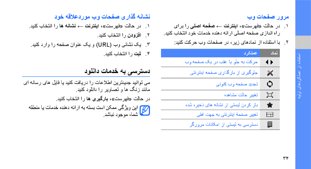 Samsung GT-S3653CYWARB, GT-S3653CWWMID manual دولناد تامدخ هب یسرتسد, دوخ هقلاعدروم بو تاحفص یراذگ هناشن, بو تاحفص رورم 