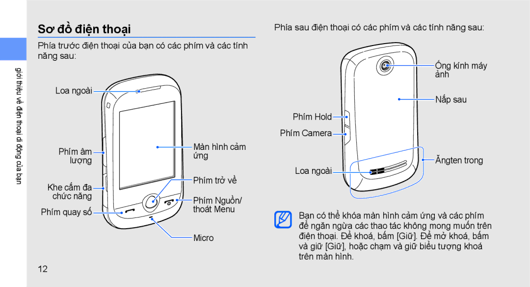 Samsung GT-S3653TIWXXV, GT-S3653CWWXXV manual Sơ đồ điện thoại, Ưng, Lương, Khe căm đa Phim trơ vê Chưc năng, Micro 