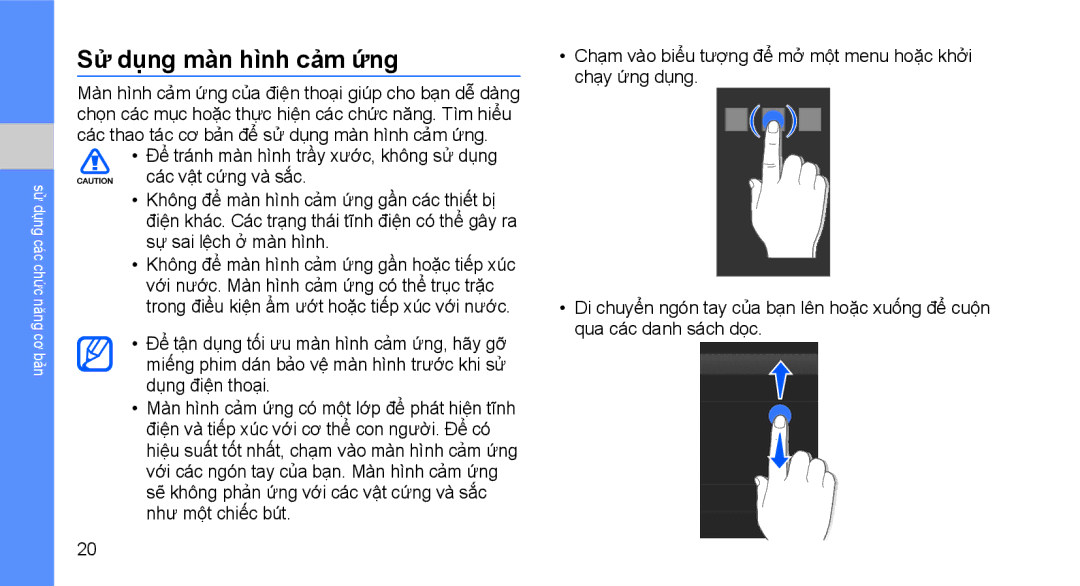 Samsung GT-S3653TIWXEV, GT-S3653CWWXXV, GT-S3653TIWXXV, GT-S3653FOWXEV, GT-S3653CWWXEV manual Sư dung man hinh cam ưng 