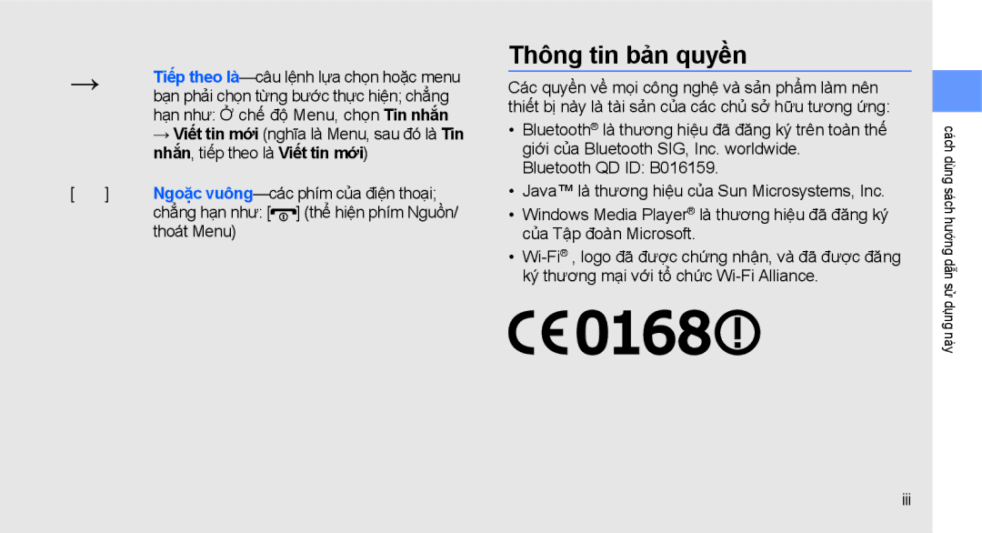 Samsung GT-S3653CYWXEV, GT-S3653CWWXXV, GT-S3653TIWXXV, GT-S3653FOWXEV, GT-S3653CWWXEV manual Thông tin bản quyền, Thoát Menu 