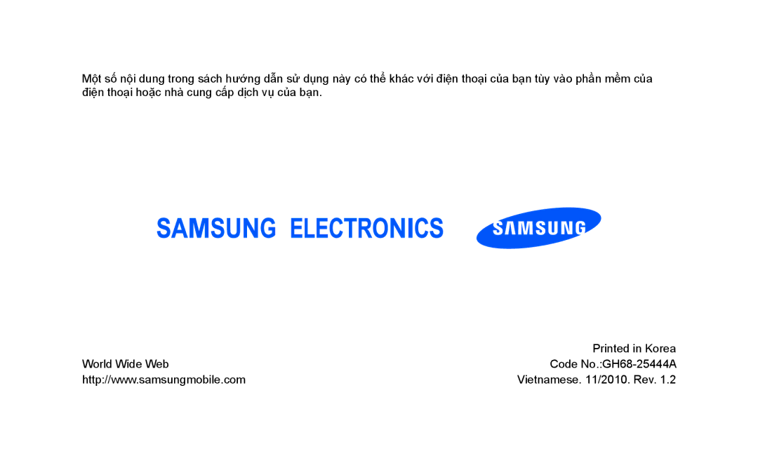 Samsung GT-S3653CWAXEV, GT-S3653KKAXXV, GT-S3653CWWXXV, GT-S3653TIAXXV, GT-S3653TIWXXV manual Vietnamese /2010. Rev 