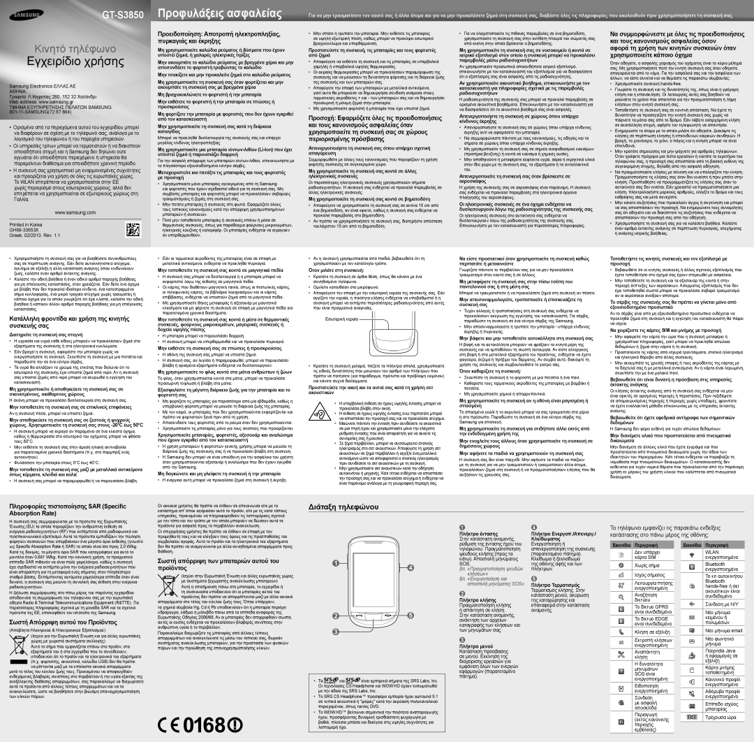 Samsung GT-S3850CWSCYO, GT-S3850CISCYO, GT-S3850CWSEUR, GT-S3850FYSCYO, GT-S3850CISEUR manual Διάταξη τηλεφώνου 