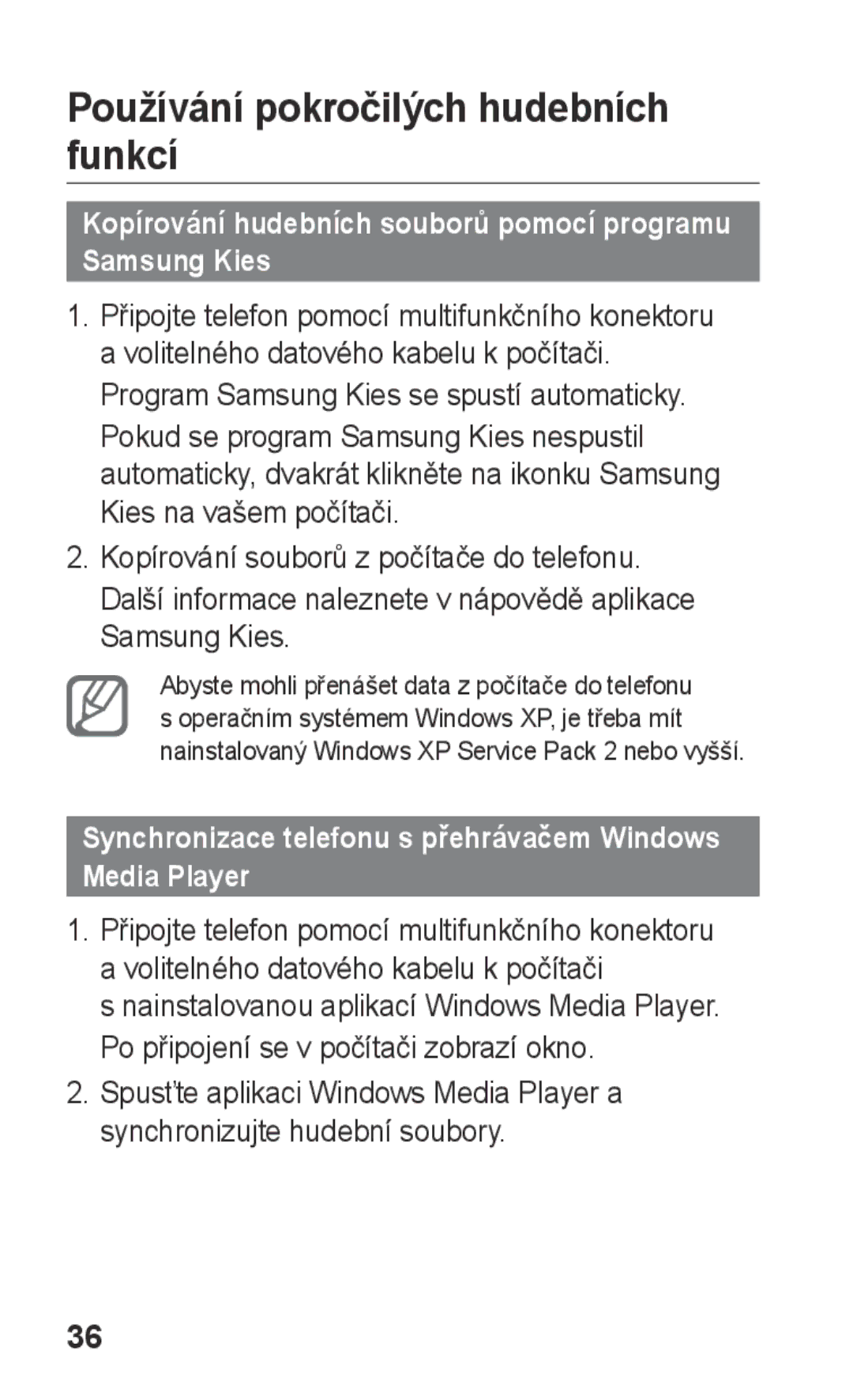 Samsung GT2S5220XKAETL Používání pokročilých hudebních funkcí, Kopírování hudebních souborů pomocí programu Samsung Kies 