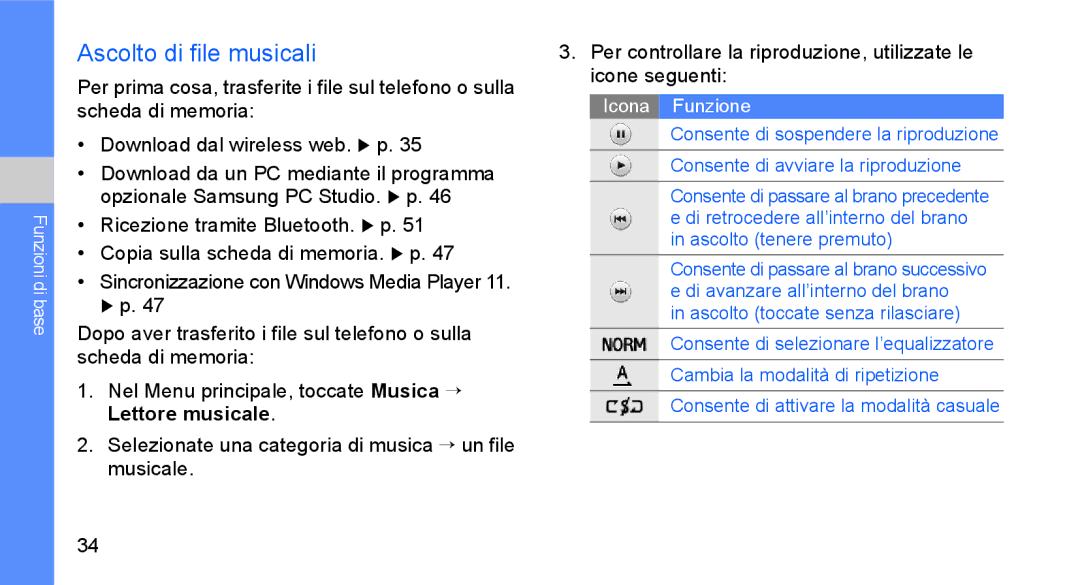 Samsung GT-S5230OWWCIT, GT-S5230DIWCIT Ascolto di file musicali, Nel Menu principale, toccate Musica → Lettore musicale 