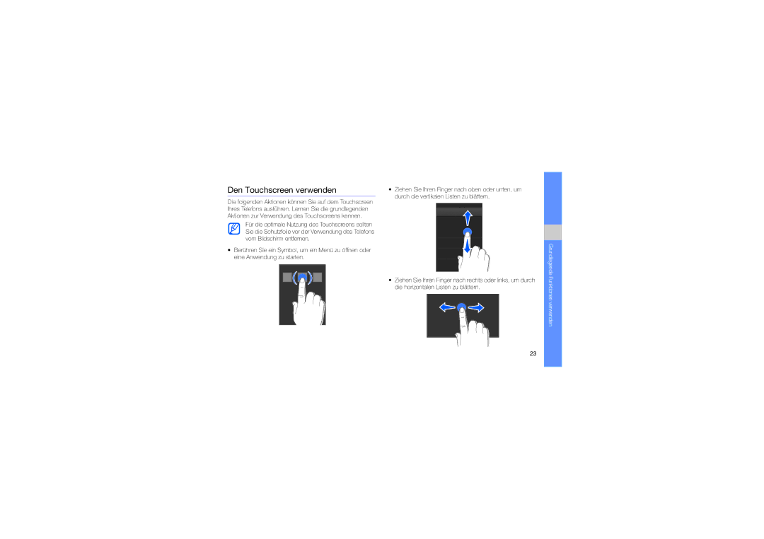 Samsung GT-S5230LKNDBT manual Den Touchscreen verwenden 