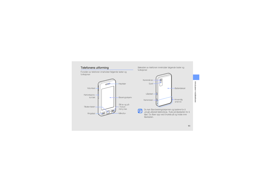 Samsung GT-S5230LKNXEC, GT-S5230LKNNEE manual Telefonens utforming 