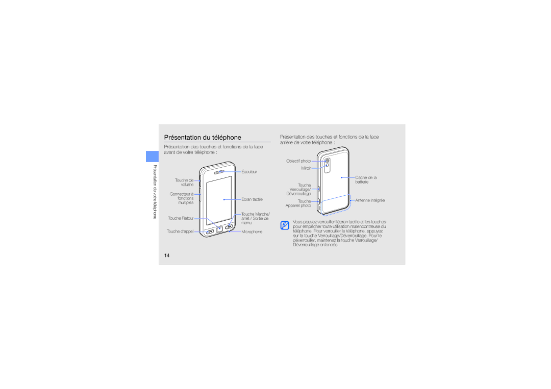 Samsung GT-S5230LKNFTM, GT-S5230LKNSFR, GT-S5230LKNNRJ, GT-S5230LKNBOG, GT-S5230OWNFTM manual Présentation du téléphone, Touche 