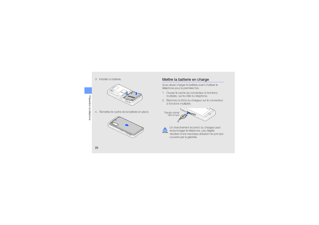 Samsung GT-S5230LKNFTM, GT-S5230LKNSFR, GT-S5230LKNNRJ, GT-S5230LKNBOG, GT-S5230OWNFTM manual Mettre la batterie en charge 