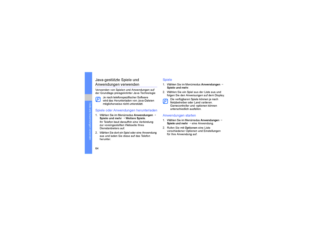 Samsung GT-S5230LKWDBT manual Java-gestützte Spiele und Anwendungen verwenden, Spiele oder Anwendungen herunterladen 