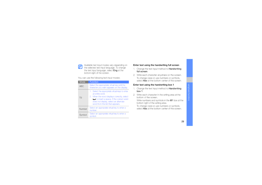 Samsung GT-S5233OWWXSG, GT-S5233DIWABS, GT-S5233DIWKSA, GT-S5233LKWMID manual You can use the following text input modes, Abc 