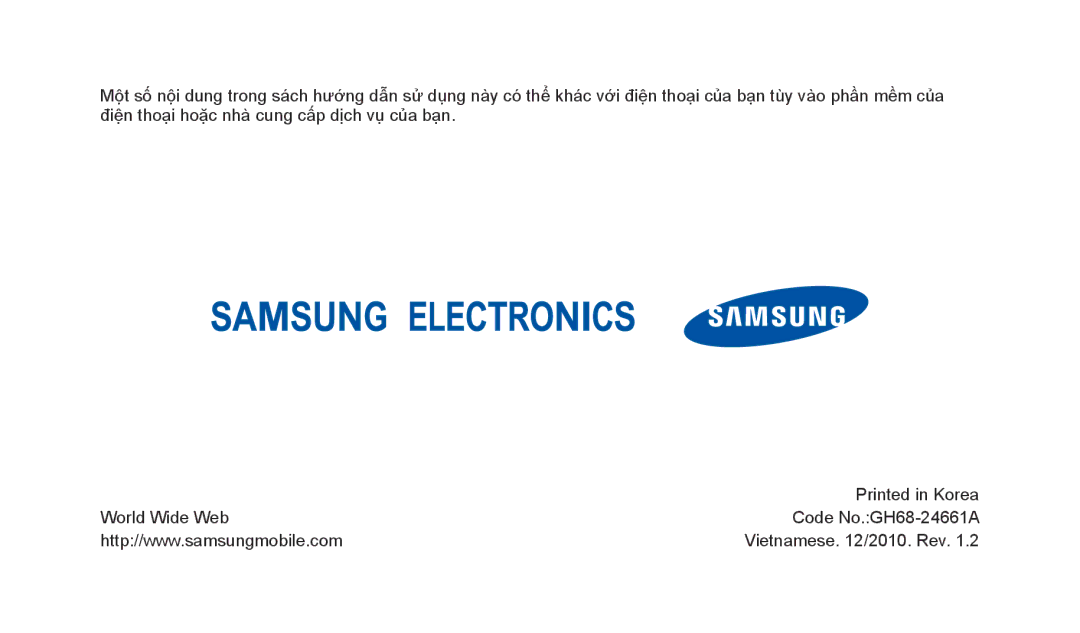 Samsung GT-S5233DIWXXV, GT-S5233MSWXEV, GT-S5233ZRTXEV, GT-S5233ZRTXXV, GT-S5233DIWXEV manual Vietnamese /2010. Rev 