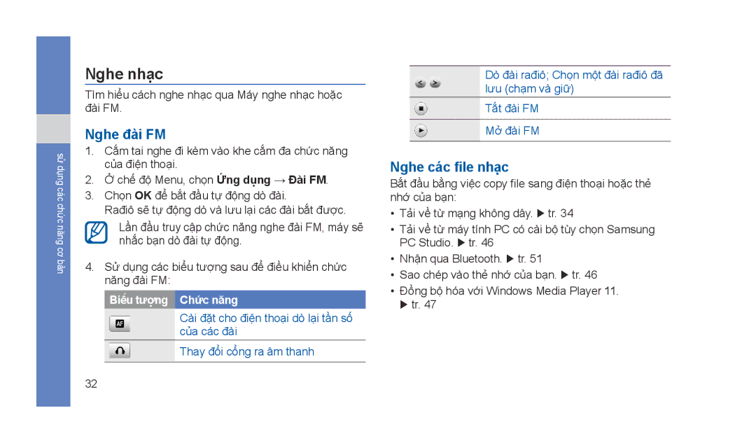 Samsung GT-S5233DIWXXV, GT-S5233MSWXEV, GT-S5233ZRTXEV, GT-S5233ZRTXXV manual Nghe nhạc, Nghe đài FM, Nghe các file nhạc 