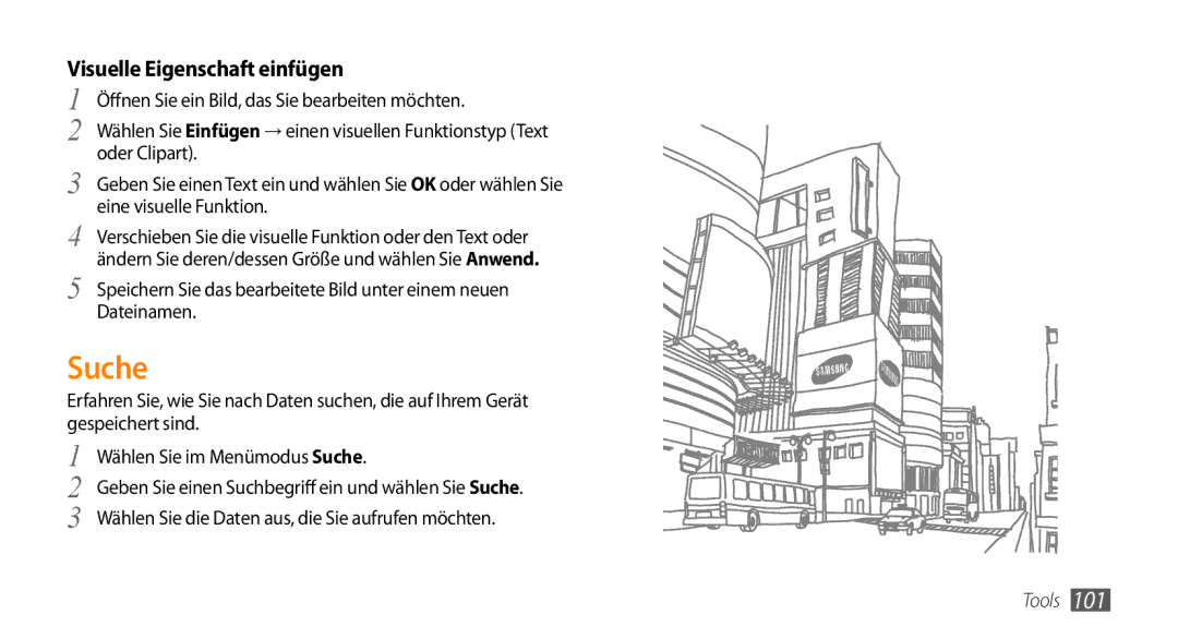 Samsung GT-S5250HKADBT, GT-S5250HKAEPL manual Suche, Visuelle Eigenschaft einfügen, Oder Clipart, Eine visuelle Funktion 