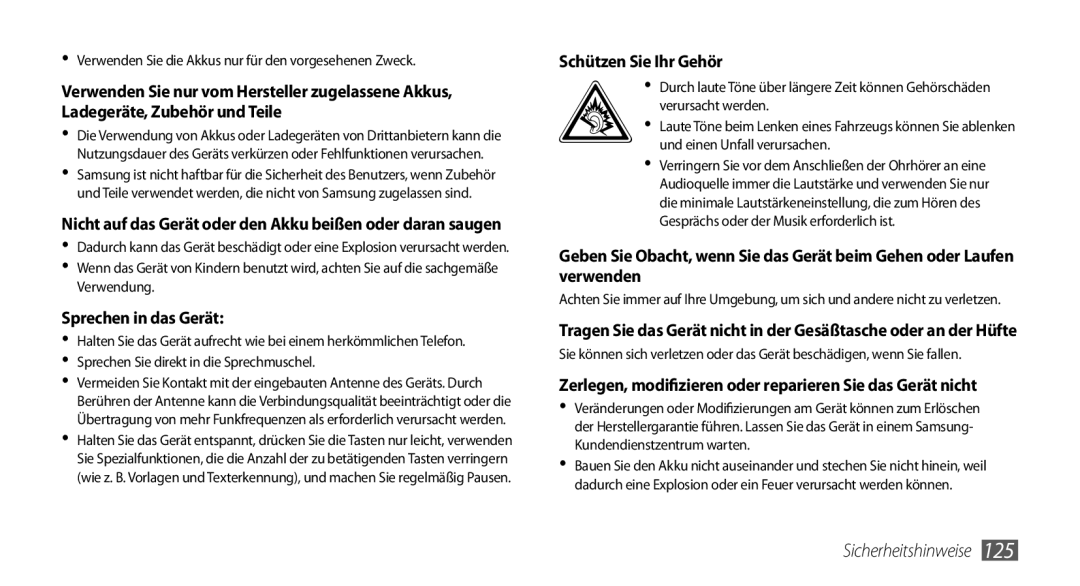 Samsung GT-S5250HKADBT, GT-S5250HKAEPL manual Sprechen in das Gerät, Schützen Sie Ihr Gehör 