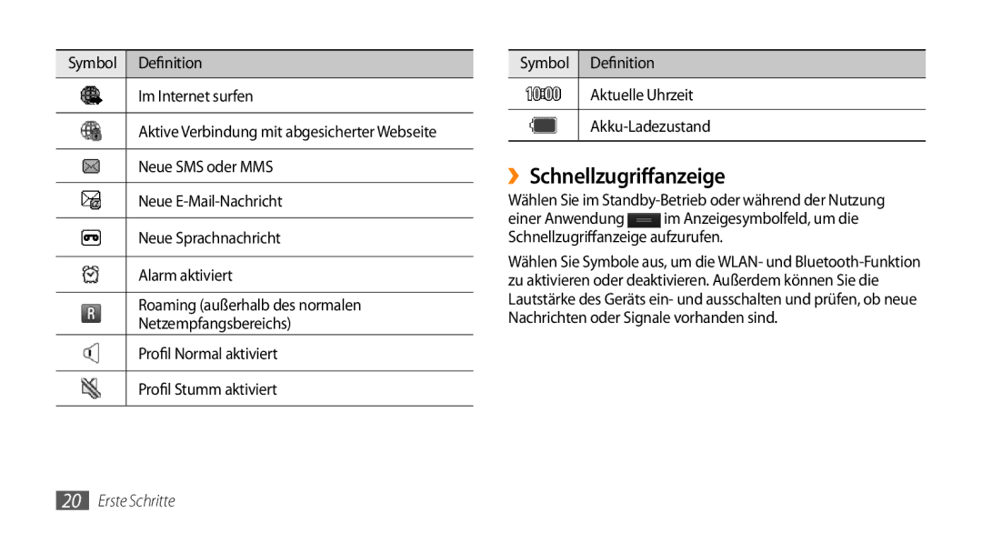 Samsung GT-S5250HKAEPL, GT-S5250HKADBT manual ››Schnellzugriffanzeige 