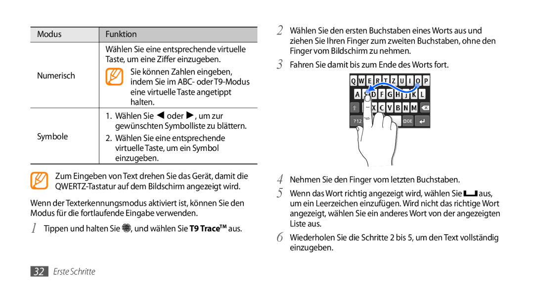 Samsung GT-S5250HKAEPL, GT-S5250HKADBT manual Taste, um eine Ziffer einzugeben, Numerisch Sie können Zahlen eingeben, Halten 