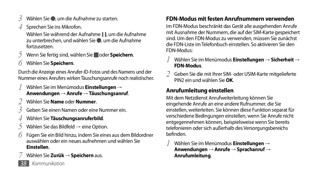 Samsung GT-S5250HKAEPL, GT-S5250HKADBT manual FDN-Modus mit festen Anrufnummern verwenden, Anrufumleitung einstellen 