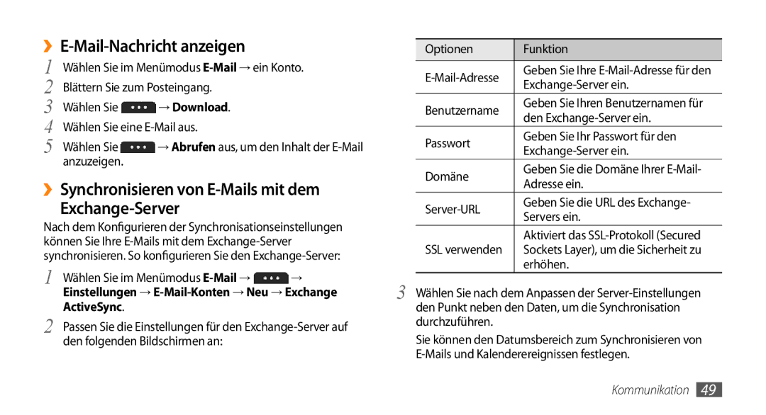 Samsung GT-S5250HKADBT ››E-Mail-Nachricht anzeigen, ››Synchronisieren von E-Mails mit dem Exchange-Server, → Download 