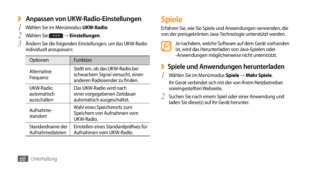 Samsung GT-S5250HKAEPL, GT-S5250HKADBT ›› Anpassen von UKW-Radio-Einstellungen, ››Spiele und Anwendungen herunterladen 