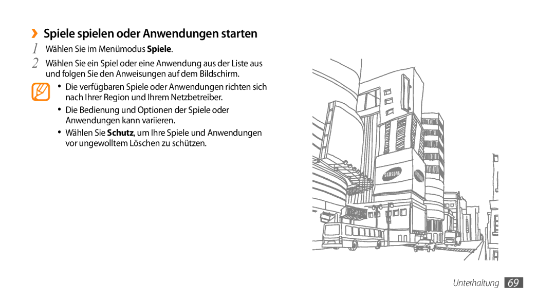 Samsung GT-S5250HKADBT, GT-S5250HKAEPL manual ››Spiele spielen oder Anwendungen starten, Wählen Sie im Menümodus Spiele 