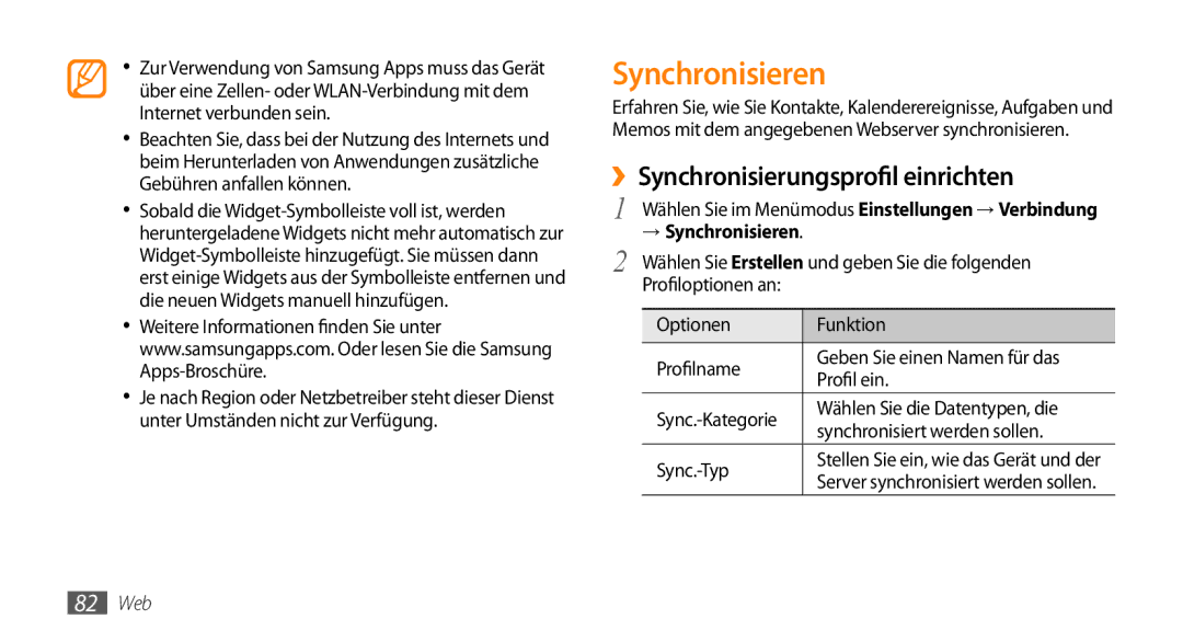 Samsung GT-S5250HKAEPL, GT-S5250HKADBT manual ››Synchronisierungsprofil einrichten, → Synchronisieren 