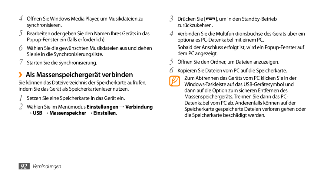 Samsung GT-S5250HKAEPL, GT-S5250HKADBT ››Als Massenspeichergerät verbinden, Setzen Sie eine Speicherkarte in das Gerät ein 
