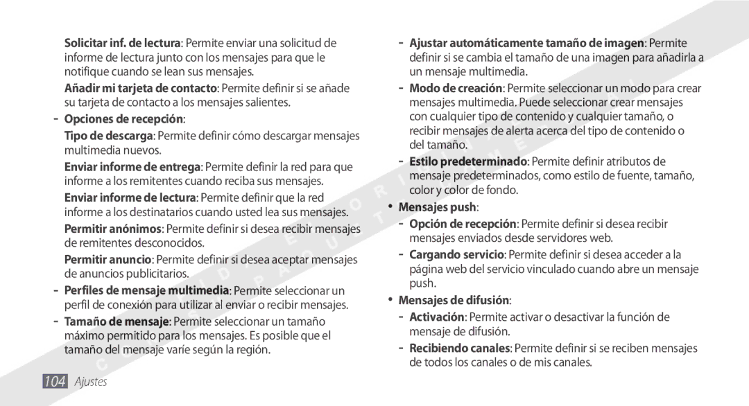 Samsung GT-S5250HKAFOP manual Opciones de recepción, Mensajes de difusión 