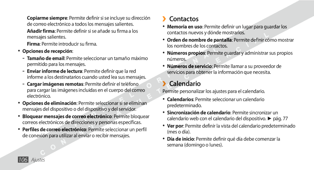 Samsung GT-S5250HKAFOP manual ››Contactos, ››Calendario 